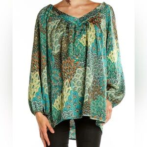 Neiman Marcus Bohemian Paisley Long Sleeve Pullover Blouse Women’s Size Medium M